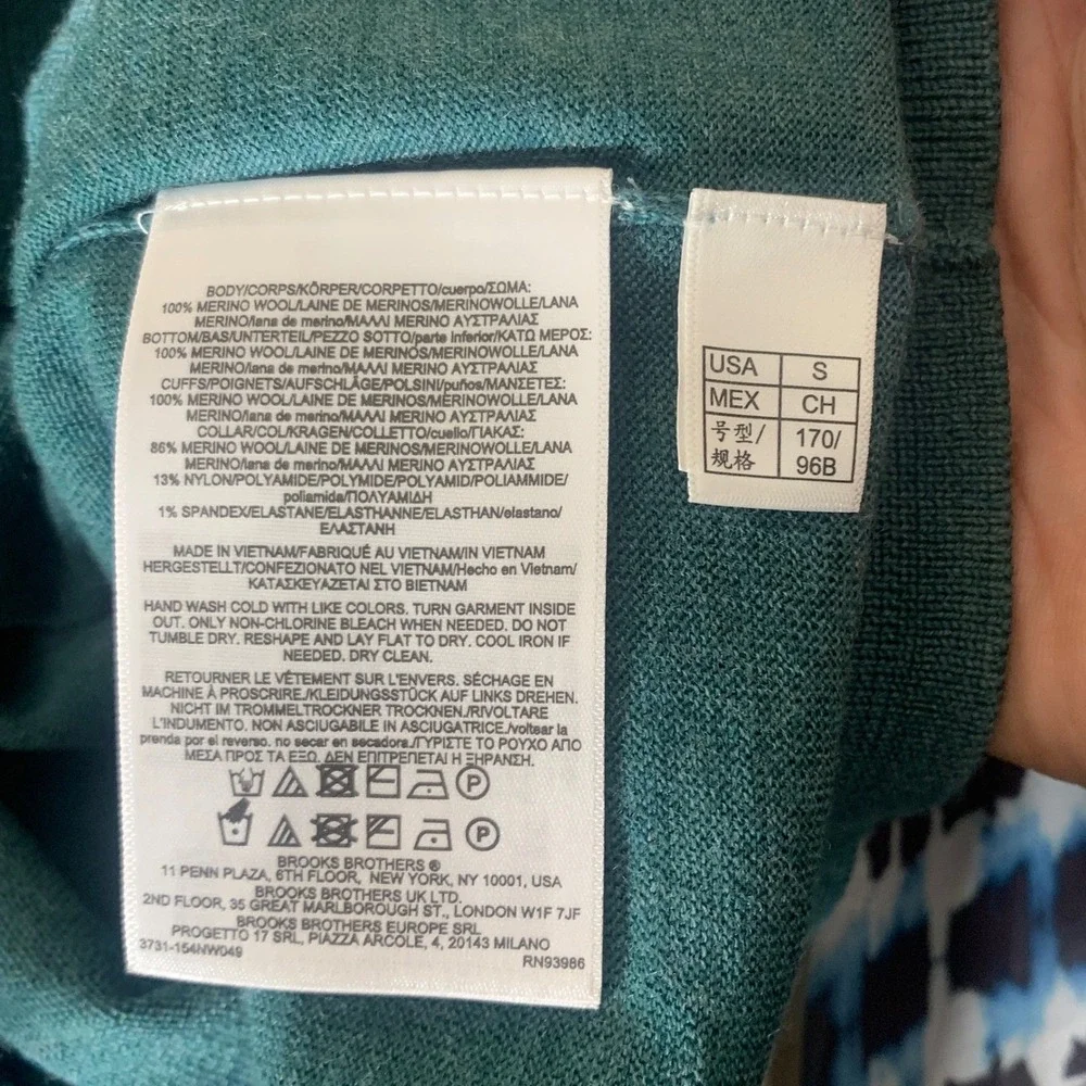 Brooks Brothers Sweater Mens Small Green Extra‎ Fine Merino Wool V-Neck Pullover